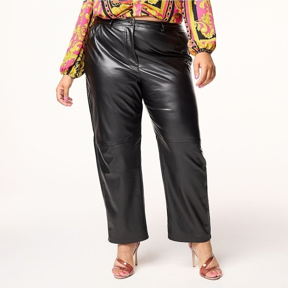NWT INTEMPO Plus Size 18W Women's Black Pleather Pants